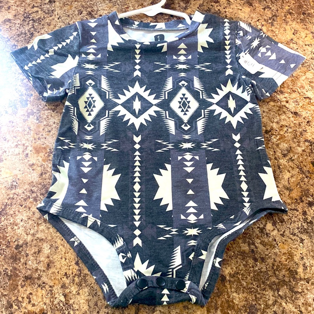 Caboose Kids Grey Aztec Onesie